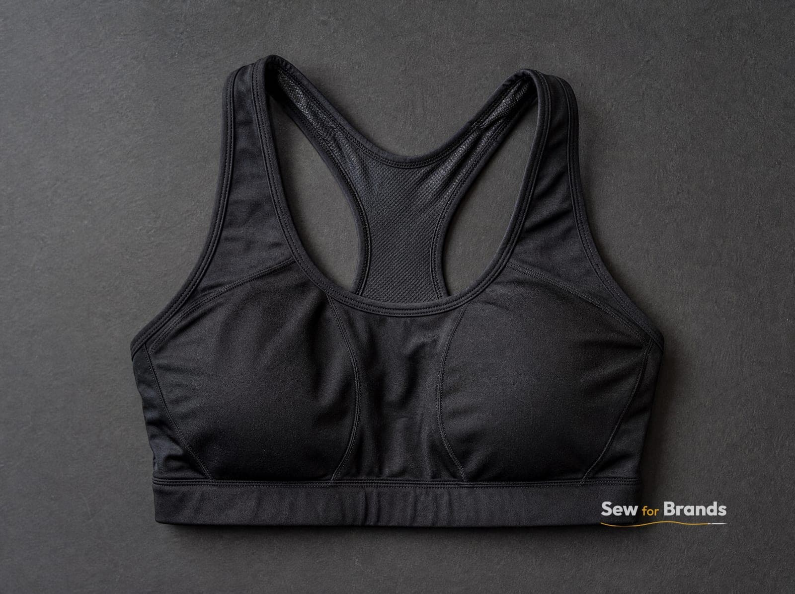 Black high-support sports bra, front view